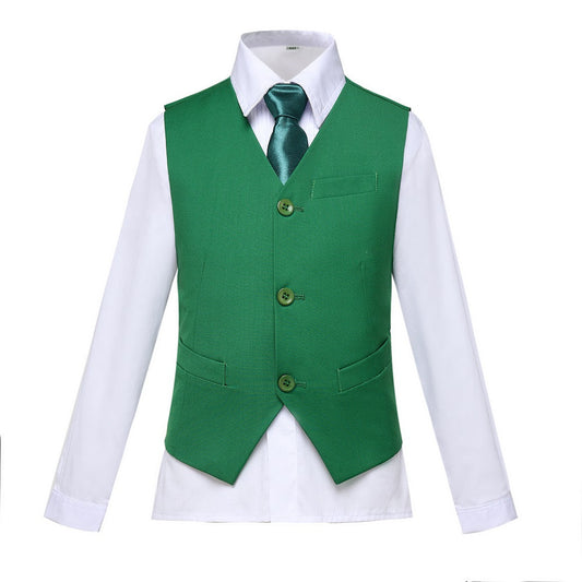 Green 3 Buttons Boys Girls Fully Lined Formal Suit Vest Yuanlu