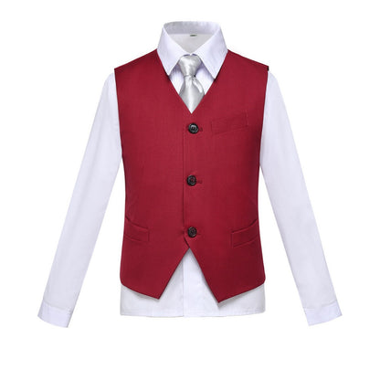 Burgundy 2 Piece Kids Boys' Vest and Pants Dress Suits Set Yuanlu