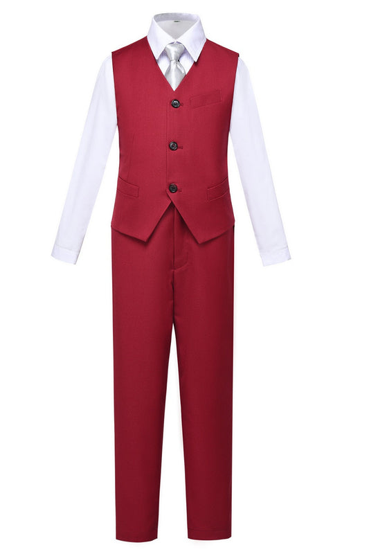 Burgundy 2 Piece Kids Boys' Vest and Pants Dress Suits Set Yuanlu