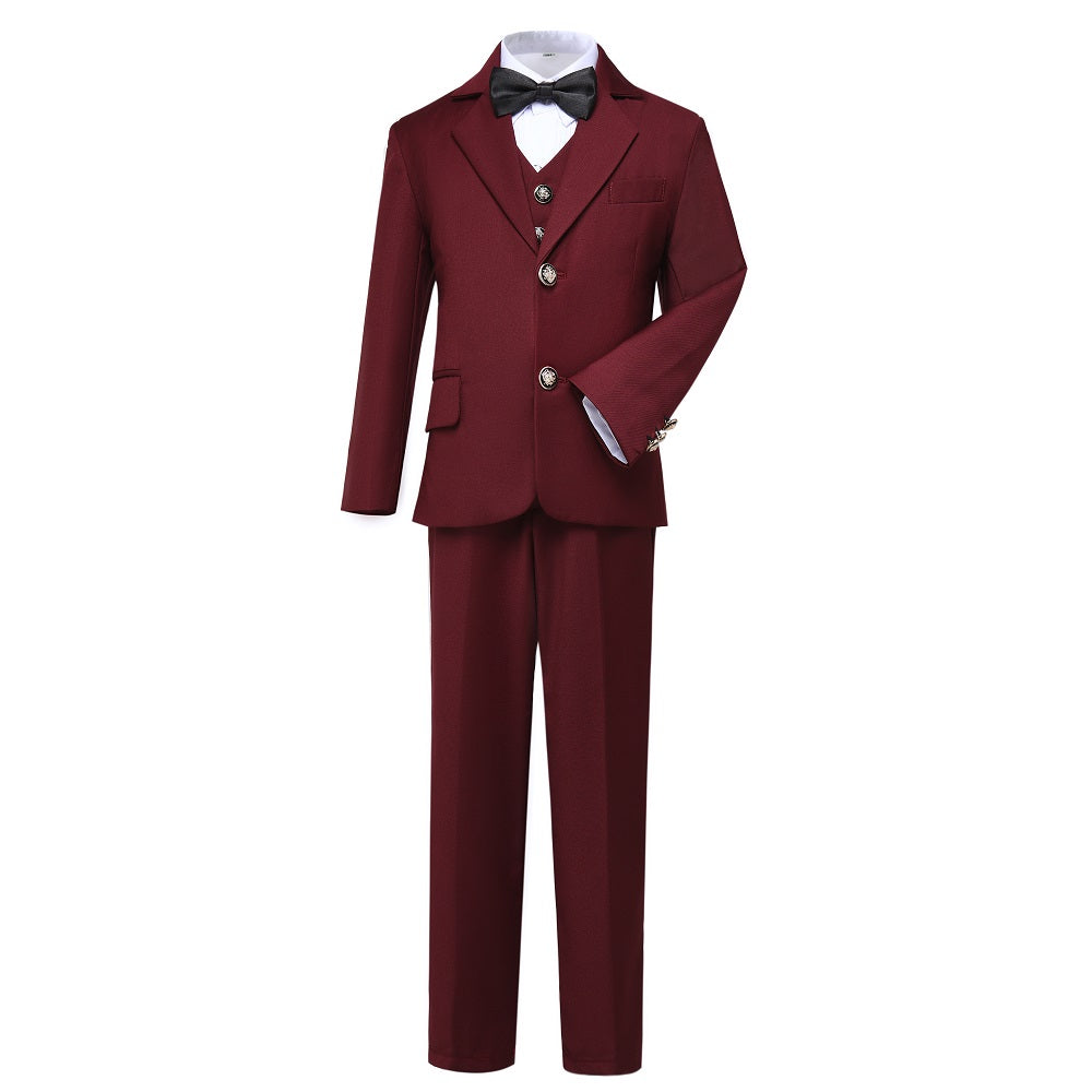 Burgundy Formal School 5 Piece Boys Suits Yuanlu