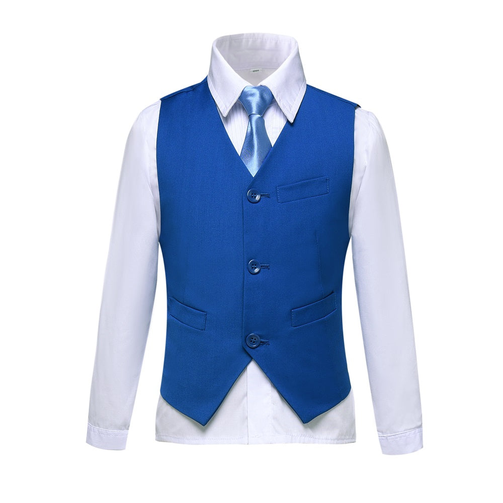 Royal Blue Fit Slim 4 Piece Boy's Formal Suits With Vest+Pants+Shirt+Tie Yuanlu