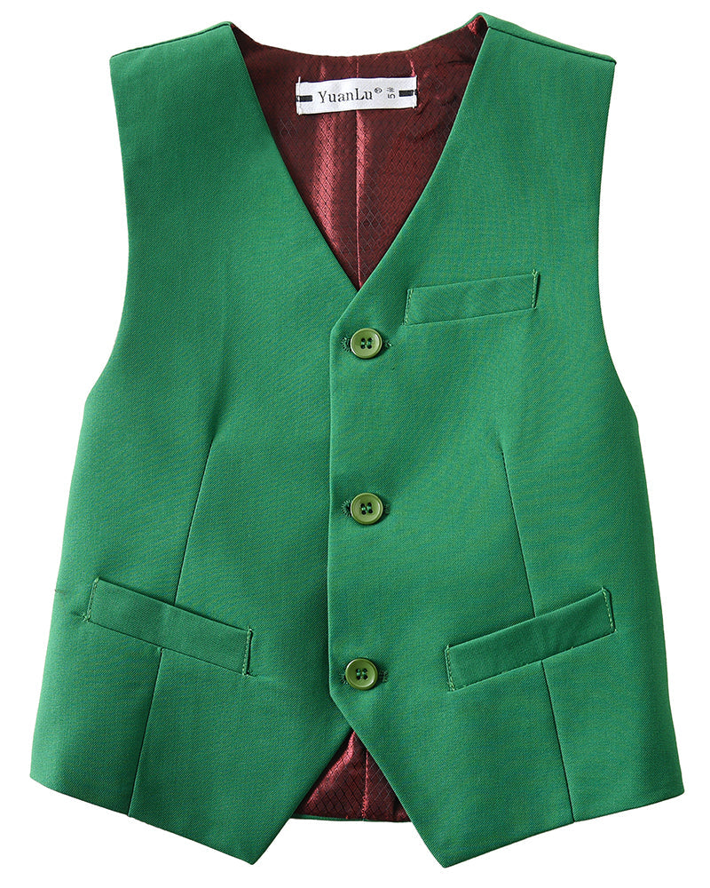 Green 4 Piece Boys' Formal Suit Set with Vest Pants Dress Shirt and Tie BS41 sailishahan