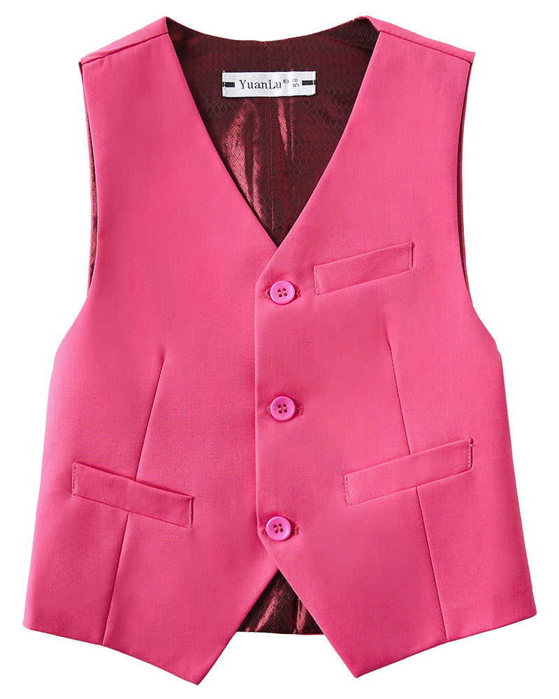 Pink 4 Piece Boys' Formal Suit Set with Vest Pants Dress Shirt and Tie BS43 sailishahan