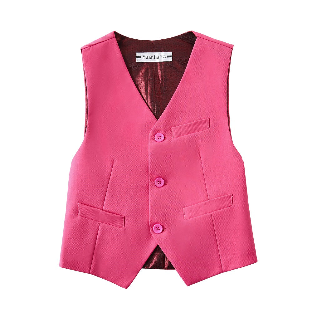 Pink Kid Boys Custom Fit Slim 4 Piece Boy's Formal Suits With Vest+Pants+Shirt+Tie Yuanlu