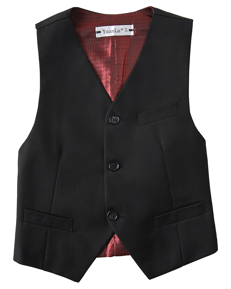 Black 4 Piece Boys' Formal Suit Set with Vest Pants Dress Shirt and Tie BS35 sailishahan