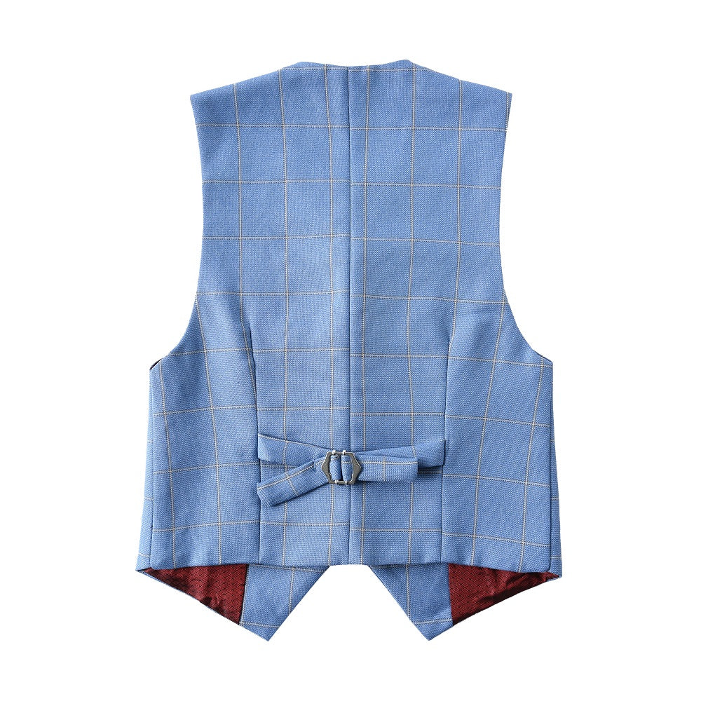 Light Blue Plaid 2 Piece Kids Boys' Vest and Pants Dress Suits Set Yuanlu