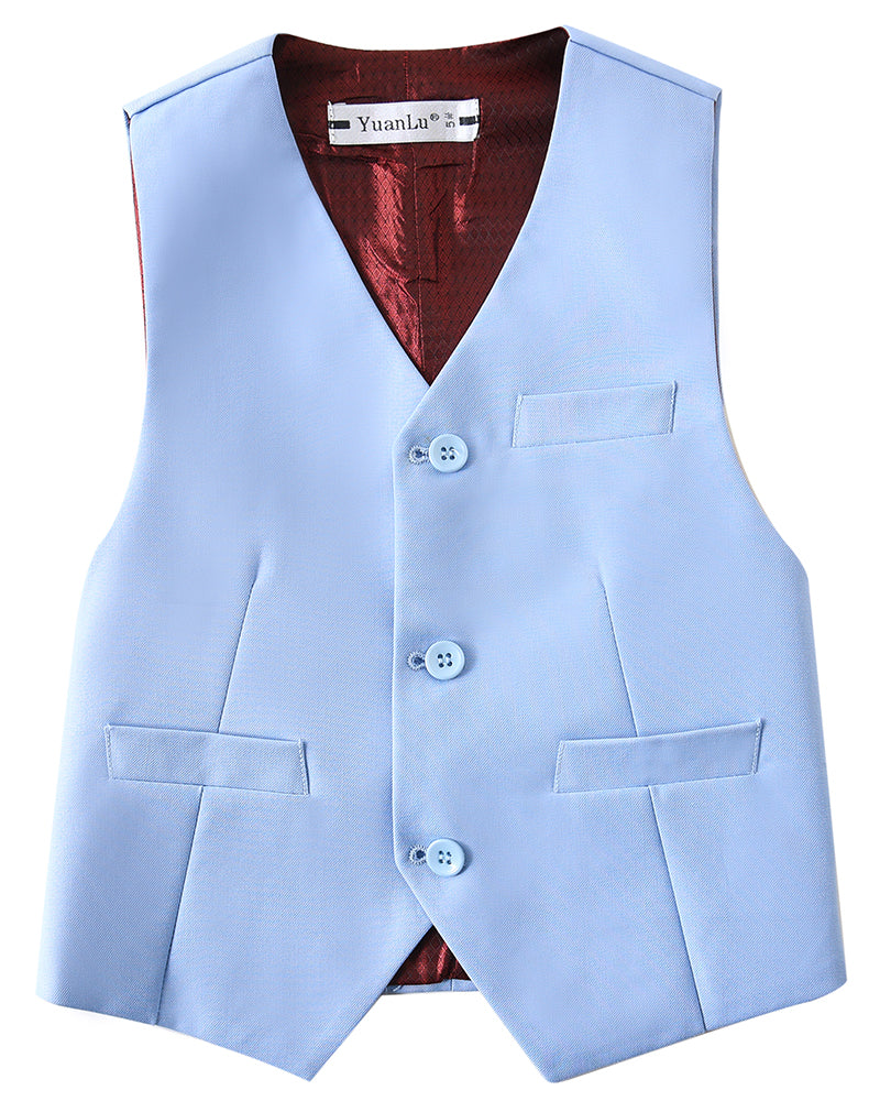 Light Blue 4 Piece Boys' Formal Suit Set with Vest Pants Dress Shirt and Tie BS42 sailishahan