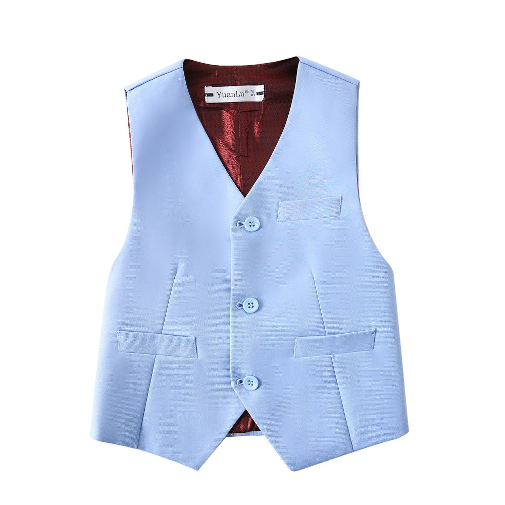 Light Blue 3 Piece Kids Boys' Formal Fit Blazer Vest and Pants Dress Suits Set Yuanlu