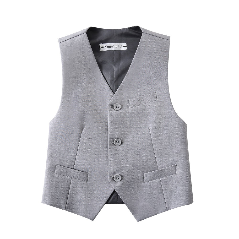 Light Grey 3 Piece Kids Boys' Formal Fit Blazer Vest and Pants Dress Suits Set Yuanlu