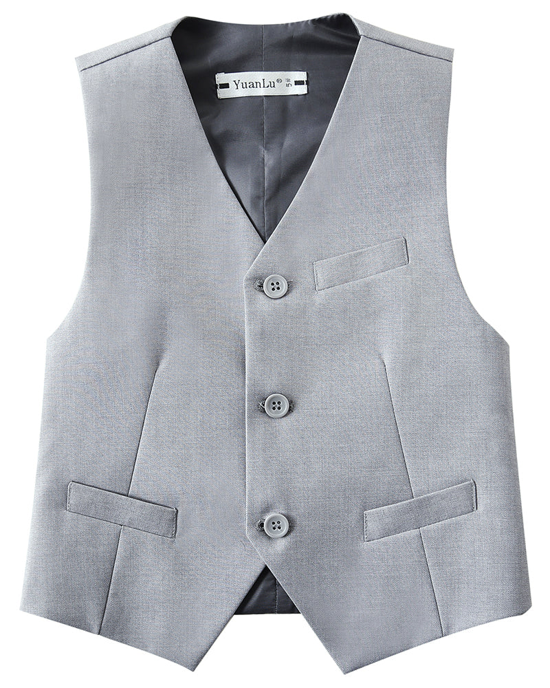 Gray 4 Piece Boys' Formal Suit Set with Vest Pants Dress Shirt and Tie BS40 sailishahan