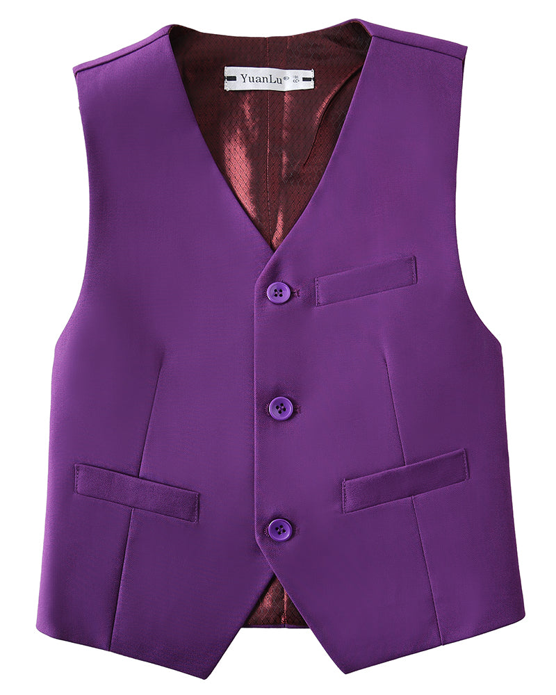 Purple 4 Piece Boys' Formal Suit Set with Vest Pants Dress Shirt and Tie BS46 sailishahan