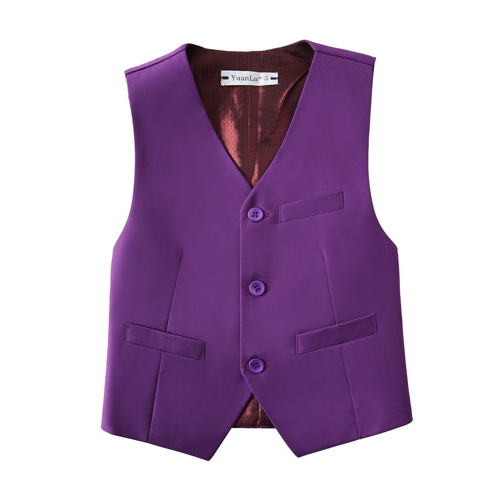 Purple 3 Piece Kids Boys' Formal Fit Blazer Vest and Pants Dress Suits Set Yuanlu