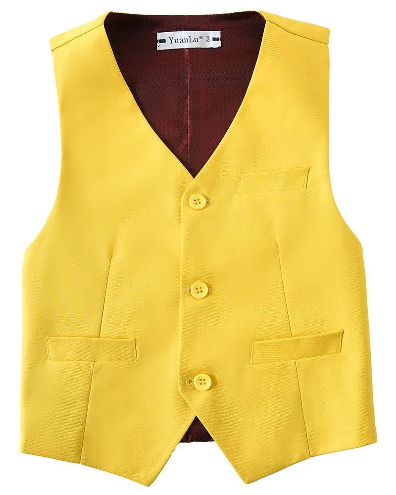 Yellow 4 Piece Boys' Formal Suit Set with Vest Pants Dress Shirt and Tie BS51 sailishahan