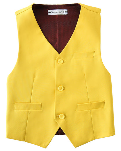 Yellow 4 Piece Boys' Formal Suit Set with Vest Pants Dress Shirt and Tie BS51 sailishahan