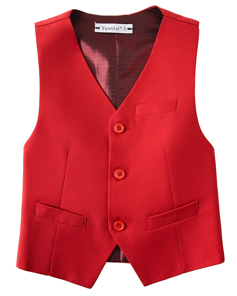 Red 4 Piece Boys' Formal Suit Set with Vest Pants Dress Shirt and Tie BS47 sailishahan