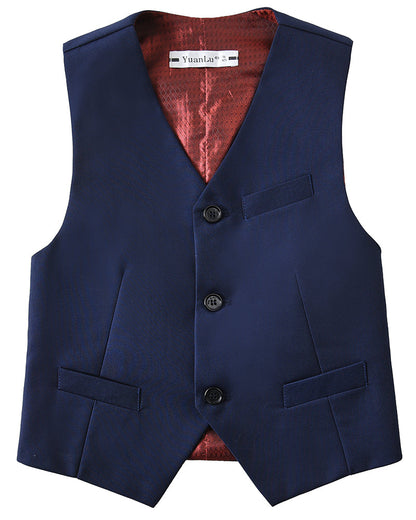 Blue 4 Piece Boys' Formal Suit Set with Vest Pants Dress Shirt and Tie BS37 sailishahan