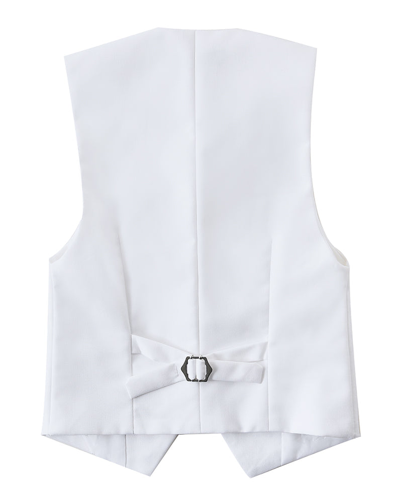 White 4 Piece Boys' Formal Suit Set with Vest Pants Dress Shirt and Tie BS50 sailishahan