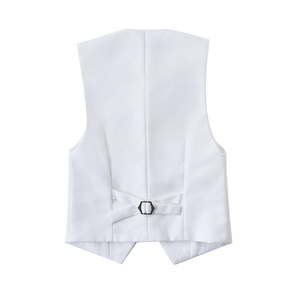 White 3 Buttons Boys Girls Fully Lined Formal Suit Vest Yuanlu