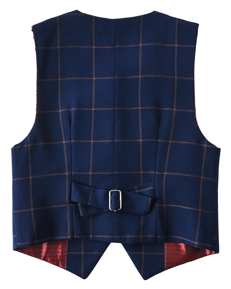 Plaid Blue 4 Piece Boys' Formal Suit Set with Vest Pants Dress Shirt and Tie BS44 sailishahan