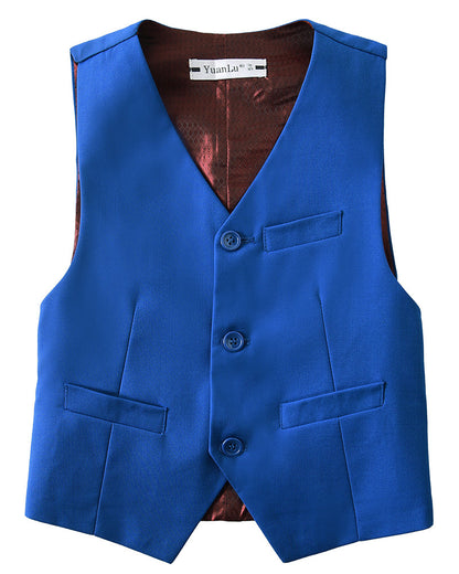 Royal Blue 4 Piece Boys' Formal Suit Set with Vest Pants Dress Shirt and Tie BS48 sailishahan