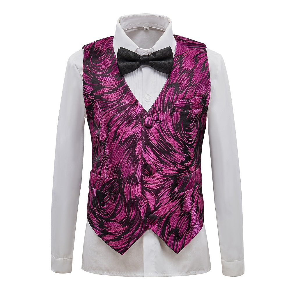 Fuchsia Unique Patterned Party Banquet 5 Piece Boys Suits Yuanlu