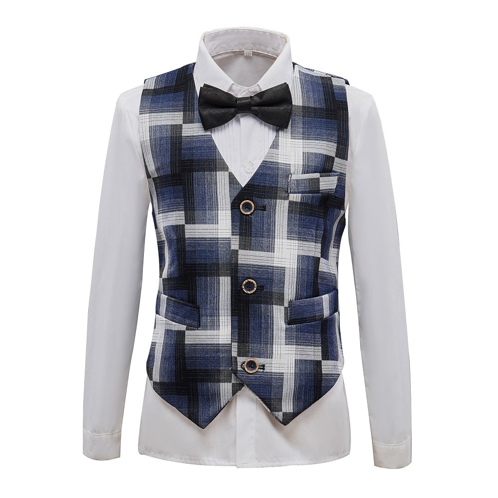 Black and Grey Plaid Banquet 5 Piece Boys Suits Yuanlu