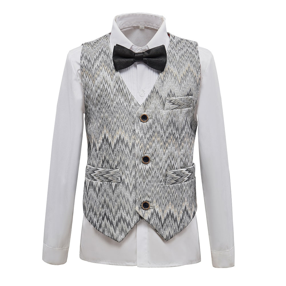 Grey Unique Patterned Party Banquet 5 Piece Boys Suits Yuanlu