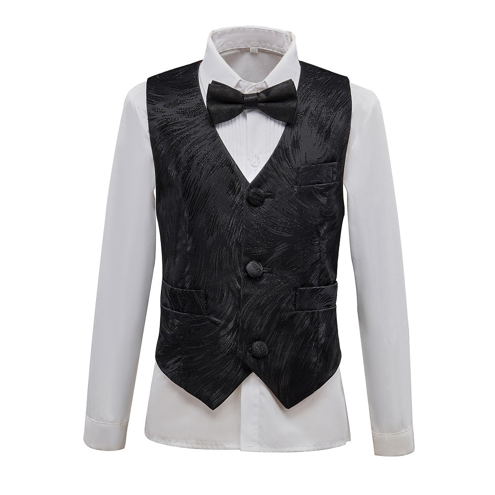 Black Unique Patterned Party 5 Piece Boys Suits Yuanlu