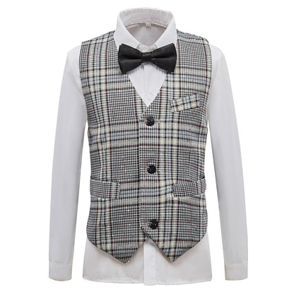 Grey and White Plaid Elegant Formal 5 Piece Boys Suits Yuanlu