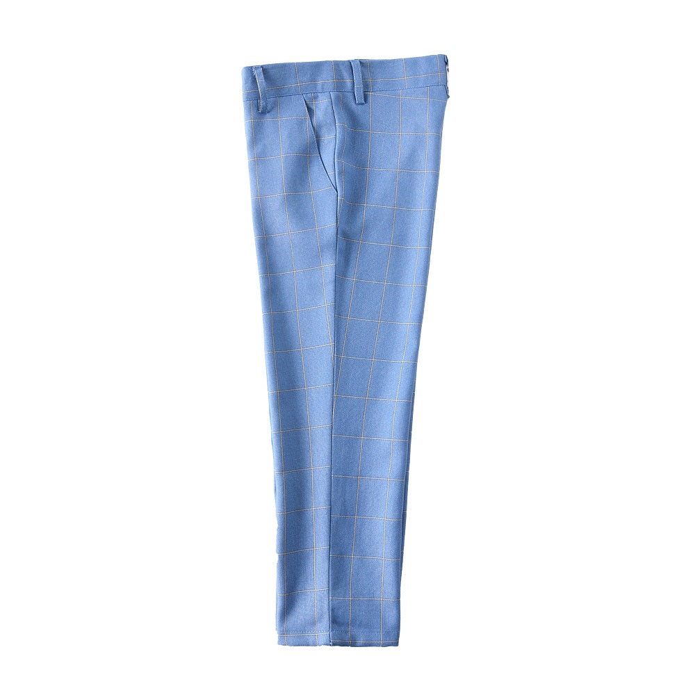 Light Blue Plaid High Quality Formal Boys Dresswear Pants Yuanlu