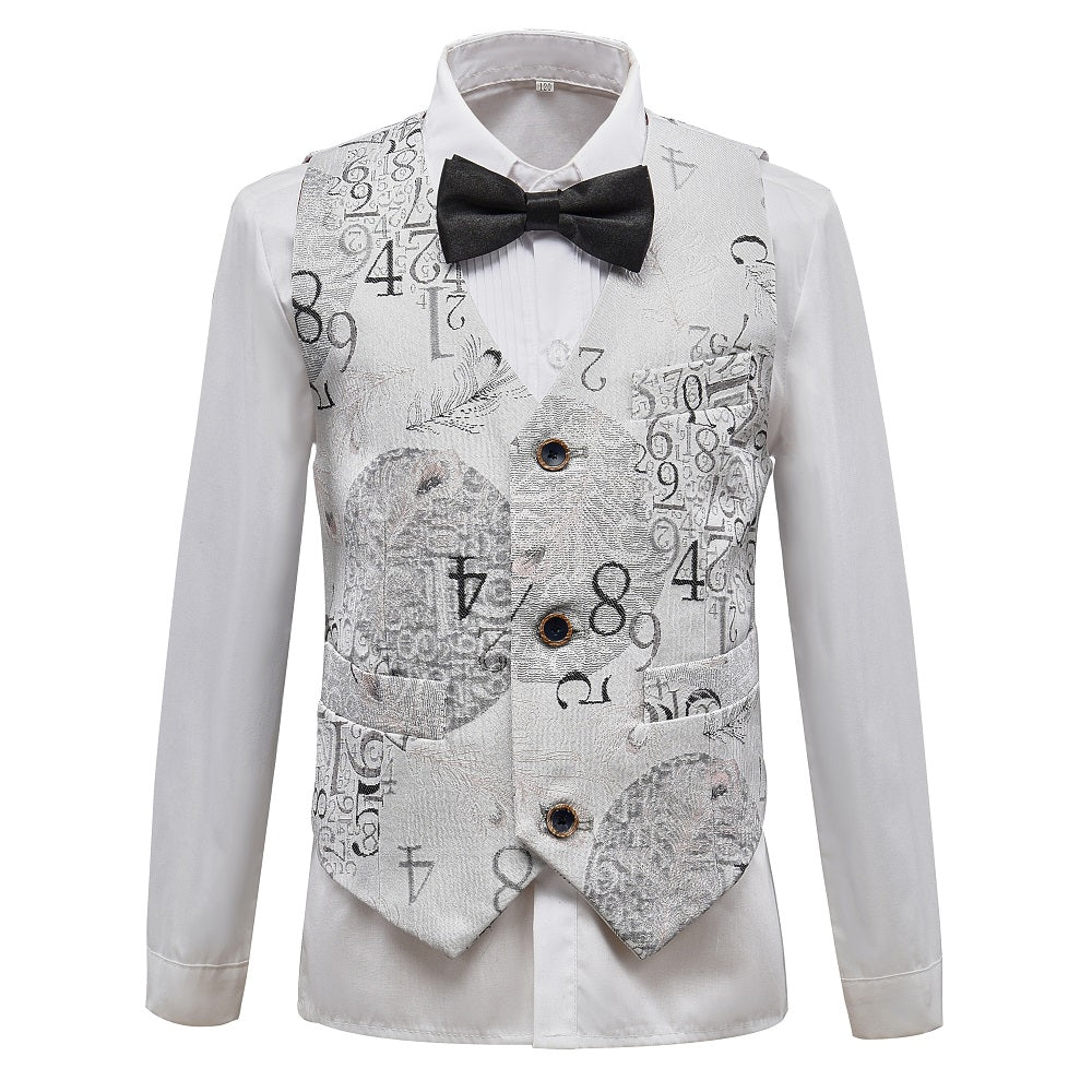 White Unique Patterned Party 5 Piece Boys Suits Yuanlu