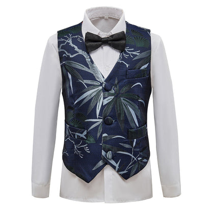 Blue Unique Patterned Party Banquet 5 Piece Boys Suits Yuanlu