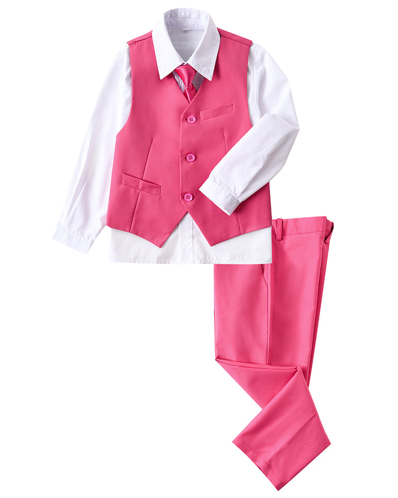 Pink 4 Piece Boys' Formal Suit Set with Vest Pants Dress Shirt and Tie BS43 sailishahan