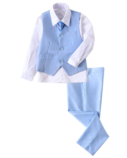 Light Blue 4 Piece Boys' Formal Suit Set with Vest Pants Dress Shirt and Tie BS42 sailishahan