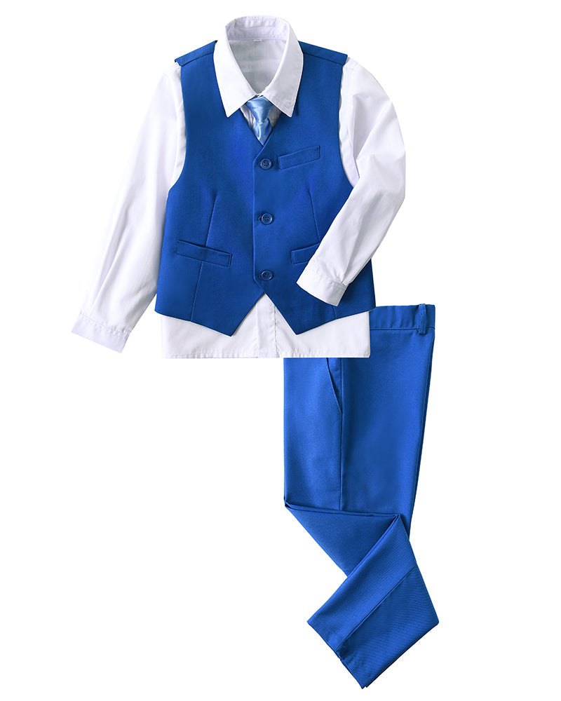 Royal Blue 4 Piece Boys' Formal Suit Set with Vest Pants Dress Shirt and Tie BS48 sailishahan