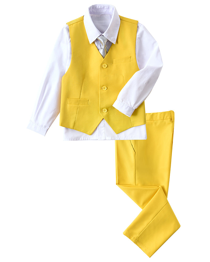 Yellow 4 Piece Boys' Formal Suit Set with Vest Pants Dress Shirt and Tie BS51 sailishahan