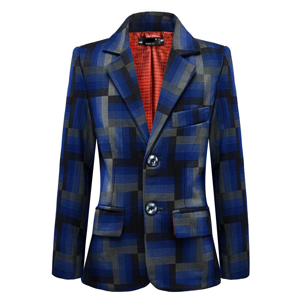 Blue Unique Patterned Banquet 5 Piece Boys Suits Yuanlu