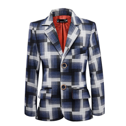 Black and Grey Plaid Banquet 5 Piece Boys Suits Yuanlu