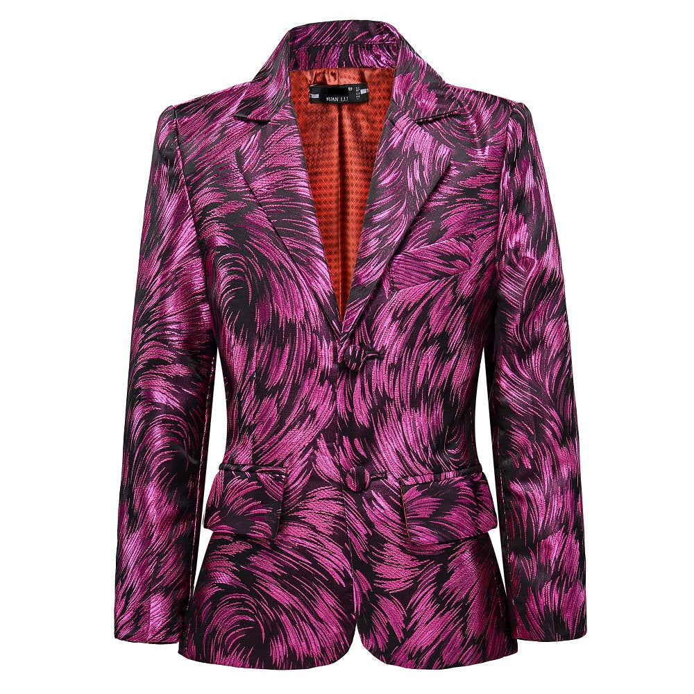 Fuchsia Unique Patterned Party Banquet 5 Piece Boys Suits Yuanlu