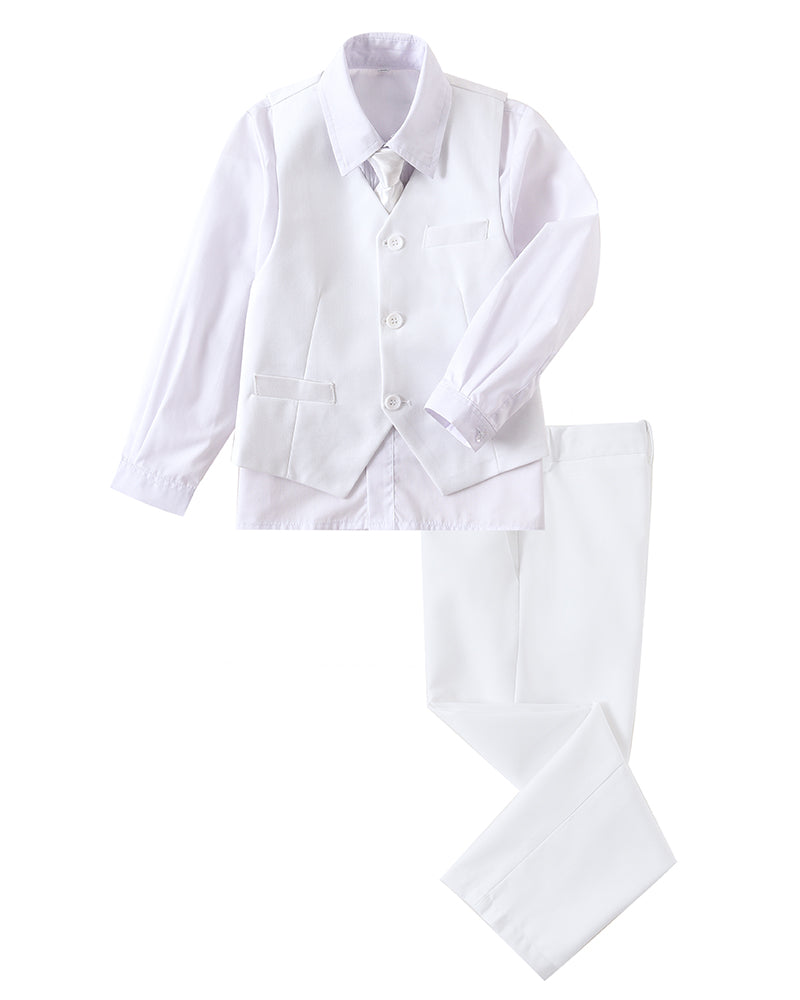 White 4 Piece Boys' Formal Suit Set with Vest Pants Dress Shirt and Tie BS50 sailishahan