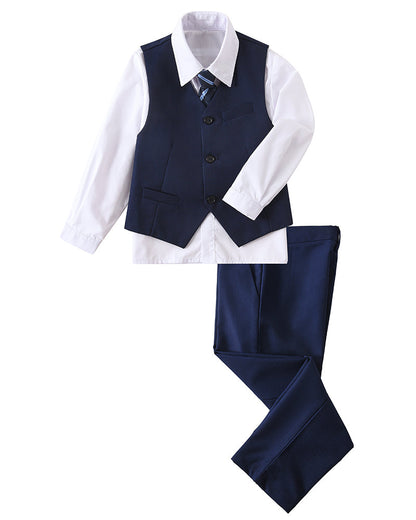 Blue 4 Piece Boys' Formal Suit Set with Vest Pants Dress Shirt and Tie BS37 sailishahan