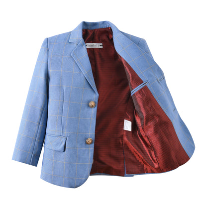 Light Blue Plaid Boys Formal Blazer,  Affordable School Jacket Yuanlu