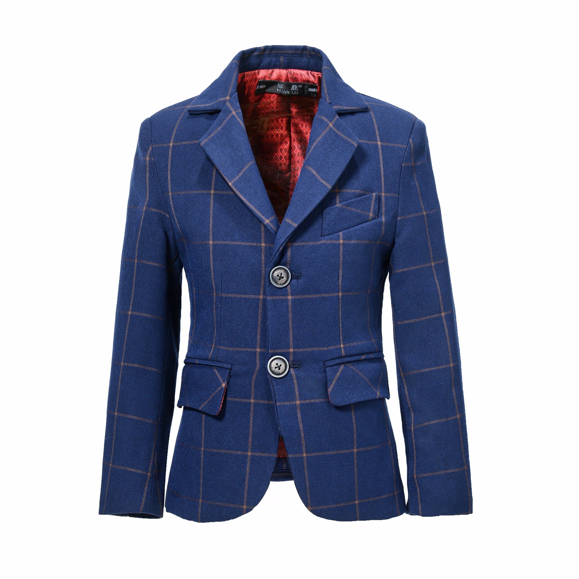 Blue Plaid Boys Formal Blazer,  Affordable School Jacket Yuanlu