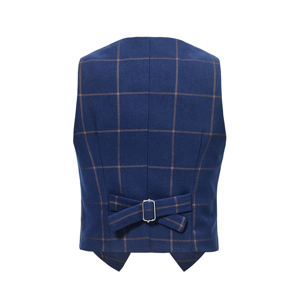 Blue Plaid Elegant 5 Piece Boys Suits Yuanlu