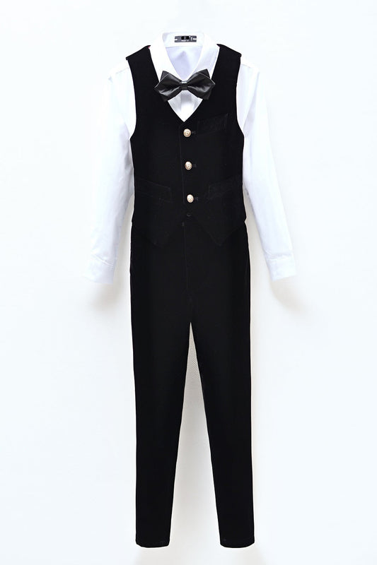 Black Velvet 2 Piece Kids Boys' Vest and Pants Dress Suits Set Yuanlu