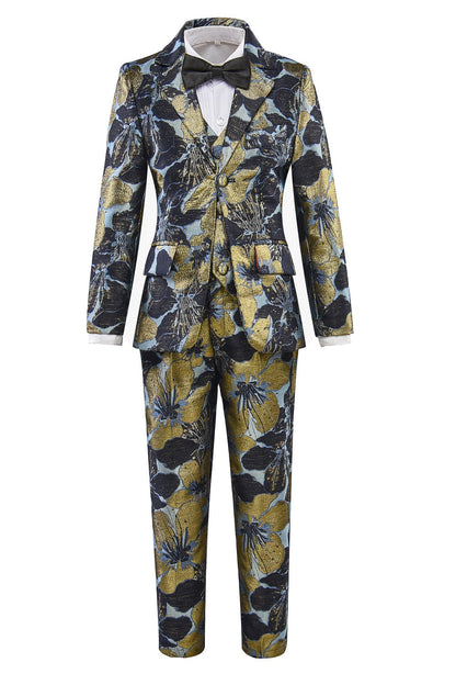 Blue and Grey Unique Patterned Party Banquet 5 Piece Boys Suits Yuanlu