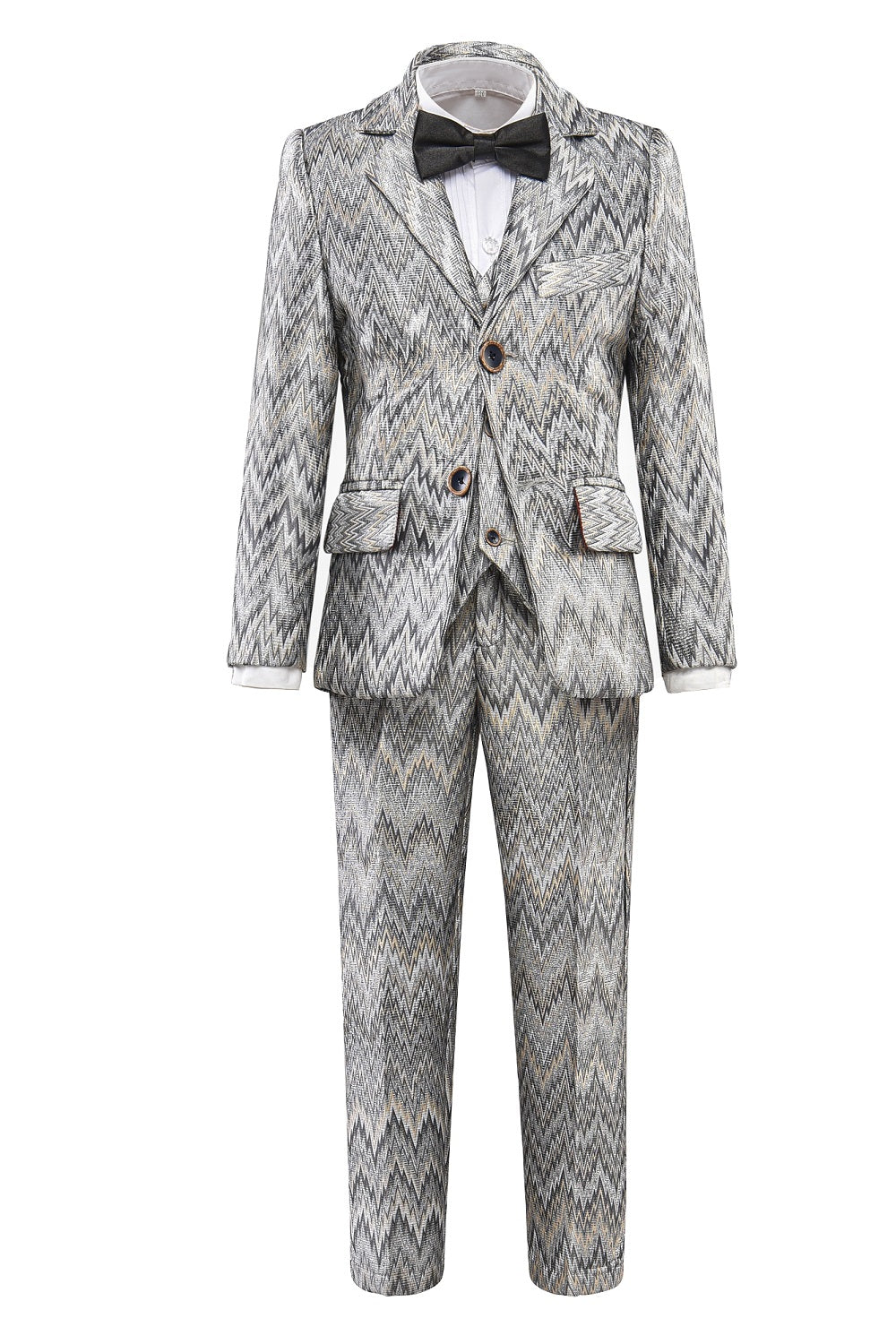 Grey Unique Patterned Party Banquet 5 Piece Boys Suits Yuanlu