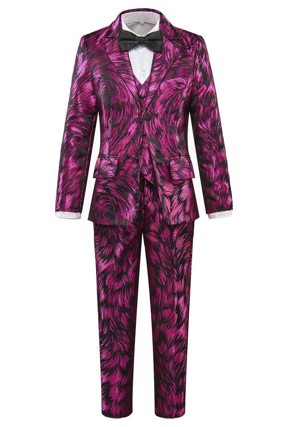 Fuchsia Unique Patterned Party Banquet 5 Piece Boys Suits Yuanlu