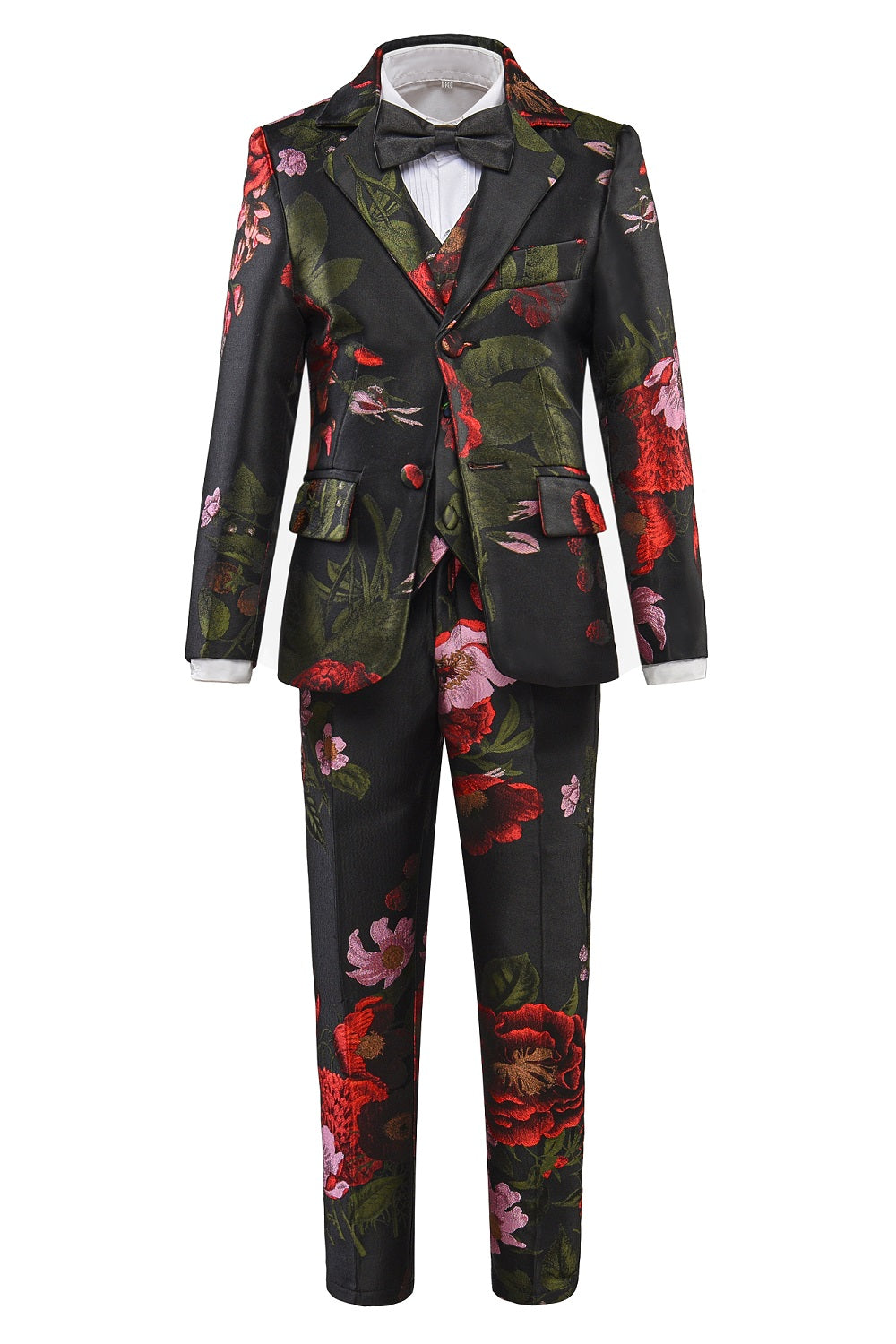 Black Unique Patterned Party Banquet 5 Piece Boys Suits Yuanlu