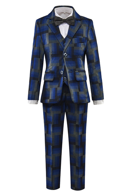 Blue Unique Patterned Banquet 5 Piece Boys Suits Yuanlu